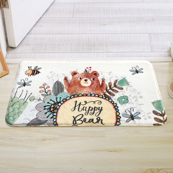 Happy Bear Printing Kitchen Doorway Living Room Sofa Bathroom Mat Carpet 4 Colors Cute Kids Bath Rugs Mat Anti-Slip Floor Carpet Mat tapete