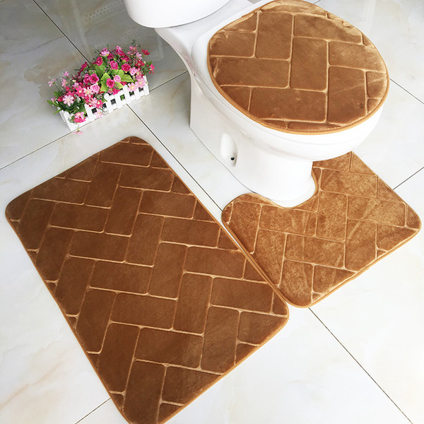 3 pcs/set Modern Embossing Solid Color Bathroom Mats Toilet Carpet Toilet Anti-skid Mat Sets Bath Mat Closestool Cover Floor Rug