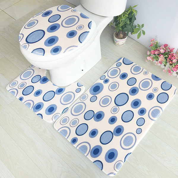 Toilet Bath Mats Set 3 pcs Anti Slip Mat for Bathroom 3D Printed Mats And Rugs Bathroom Floor Rug Thickened Bath Feet Pad