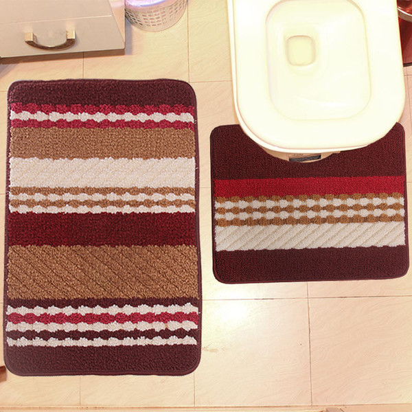 2 PCS Thicken Bathroom Bath Mat Anti Slip Carpet Stripe Pattern Pedestal Shower Pad Mat Rug 5 Colors Non-Slip Bath Toilet Mat