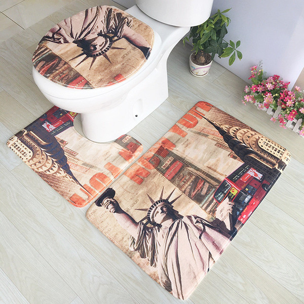 Toilet Seat Mat With 3D Effect Floor Mat Water Absorbent Anti-slip Soft 3 pcs/set Bathroom Carpet Toilet Carpet Set Bathroom Rug Microfiber