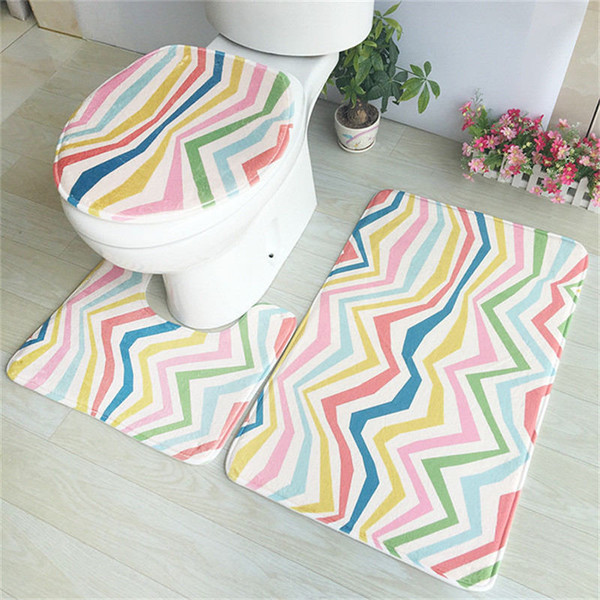 3D Flannel Floor Mat Bathroom Accessories Toilet Water Absorbent Slip Mat Toilet Cushion 3 pcs/set Mat For Bathroom Toilet Soft Carpet Set