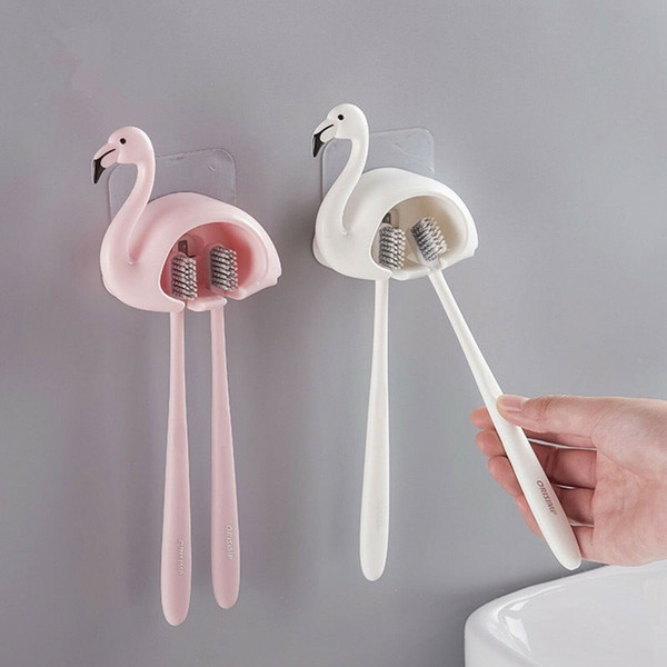 1pc Flamingo Sucker 2 Position Toothbrush Holder Suction Hooks Bathroom Accessories Family Set Wall Bathroom MMA1808