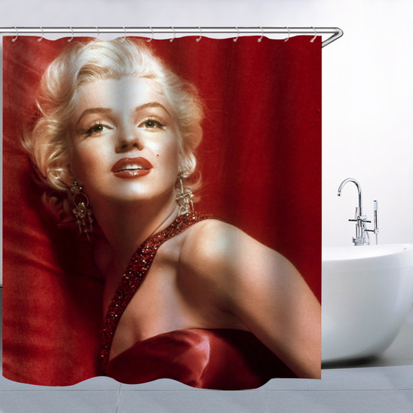 Sexy Woman Marilyn Monroe Famous Portrait Red Shower Curtain,70x70 Inch Waterproof Mildew Resistant Polyester Fabric Curtains With 12pc Hook