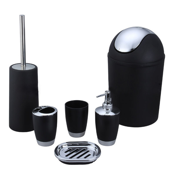 2017 New Arrival 6 Piece Plastic Bath Accessory Bathroom Set, Toilet Brush Set - Black /White