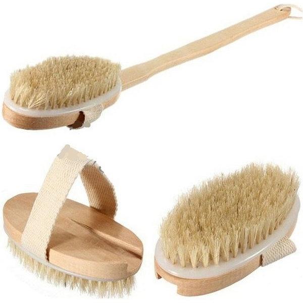 Wholesale-Natural Long Massage Handle Wooden Body Brush Home Bath Shower Back Spa Scrubber Detachable Free Shipping