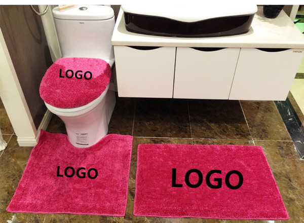 European Style Customized Logo DIY Toilet Bath Mats Rugs 4 pcs Bathroom Set Black and White