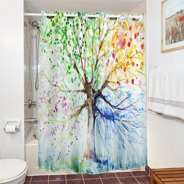 Colorful Tree Four Seasons Polyester Waterproof Shower Curtain Bathroom Decor