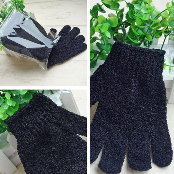 New Black Nylon Body Cleaning Shower Gloves Exfoliating Bath Glove Five Fingers Bath Bathroom Gloves Home Supplies T2I337-2