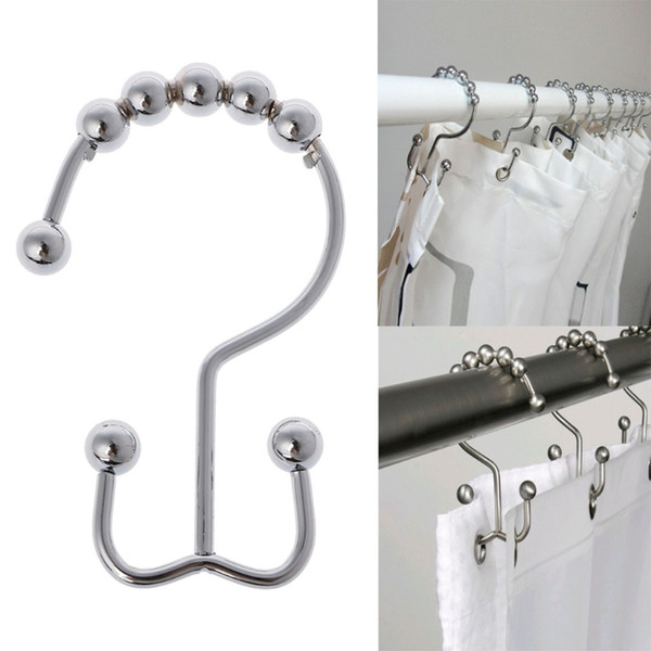 Stainless Steel Double Hook Polished Nickel Gliding Shower Curtain Rings 12Pcs/set