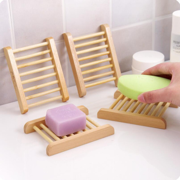 100PCS Natural Bamboo Trays Wholesale Wooden Soap Dish Wooden Soap Tray Holder Rack Plate Box Container for Bath Shower Bathroom LX6612