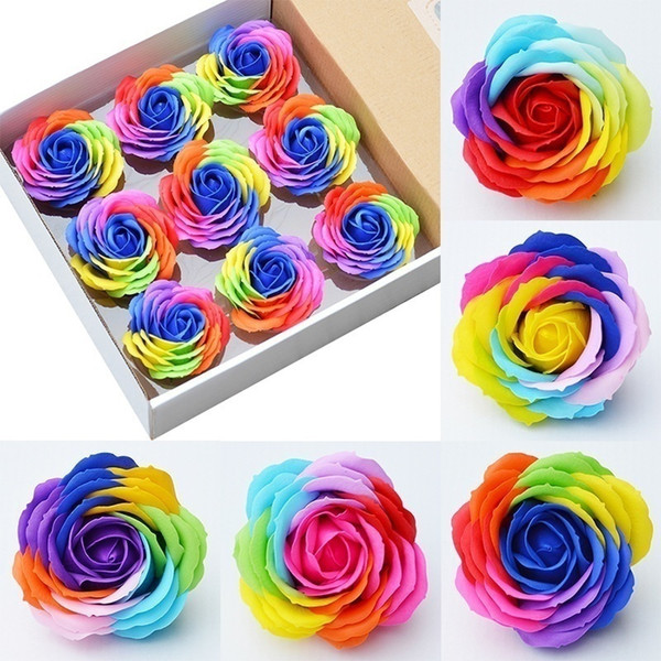 Rainbow colorful 8cm Rose Soaps Flower Packed Wedding Supplies Gifts Event Party Goods Favor Toilet soap Scented bathroom accessories