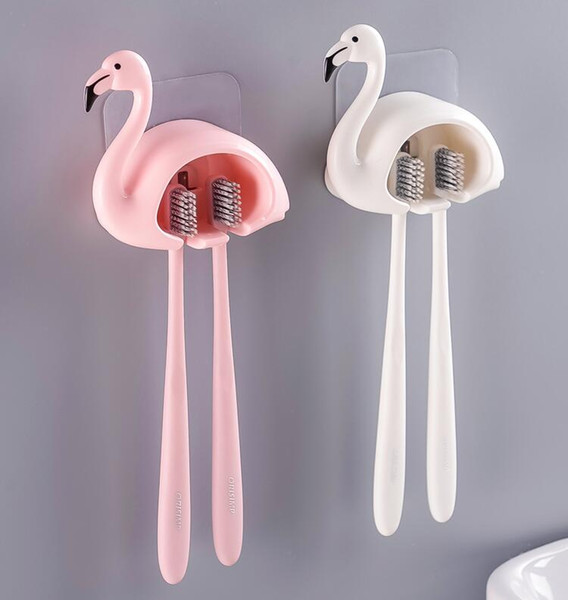 1pcs Flamingo Sucker 2 Position Toothbrush Holder Suction Hooks Bathroom Accessories Family Set Wall Bathroom XFx25