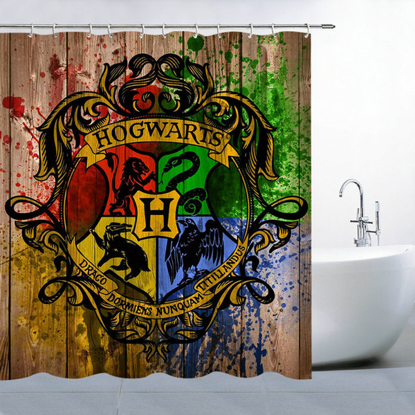 Harry Potter Hogwarts Magic Badge Logo Wooden Board Personality Shower Curtain for Bathroom Waterproof Polyester 69 x 70 Inch Curtains Set