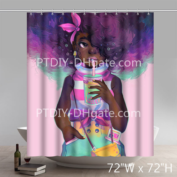Personalized Custom Funny Deviant Art Natural Hair African American Black Inspiration Cake Face Women Painting Bath Shower Curtains