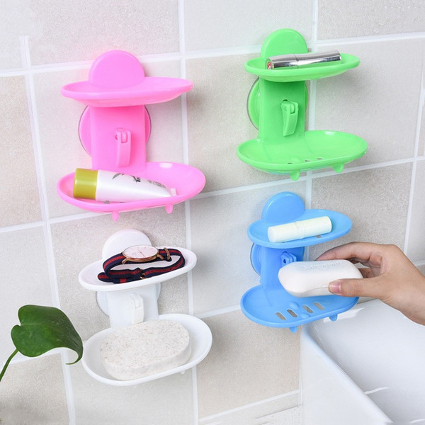 New Kitchen Tools Bathroom Accessories Soap Holder Two Layer Suction Holder Soap Dish Storage Basket Soap Box Stand