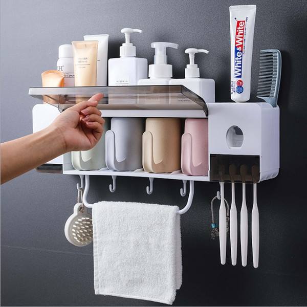 Multifunctional Bathroom Toothbrush Holder Set With Cups and Automatic toothpaste Dispenser,Wall Mounted Electric Toothbrush Storage Set