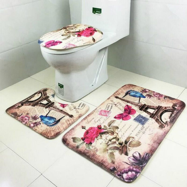 3pcs/set Oceanic underwater world Print Non Slip Toilet Bathroom Pad Floor Mat Rug Carpet Absorbent Pedestal Rug Lid Toilet Cover Bath Mat