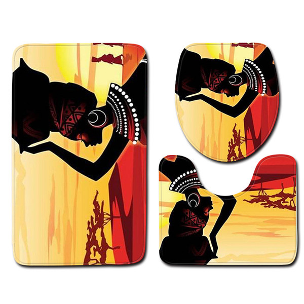 3Pcs/Set African Woman Bathroom Mat Set Non-Slip Pedestal Rug + Lid Toilet Cover + Bath Mat Carpet Home Decoration Bathroom Accessories