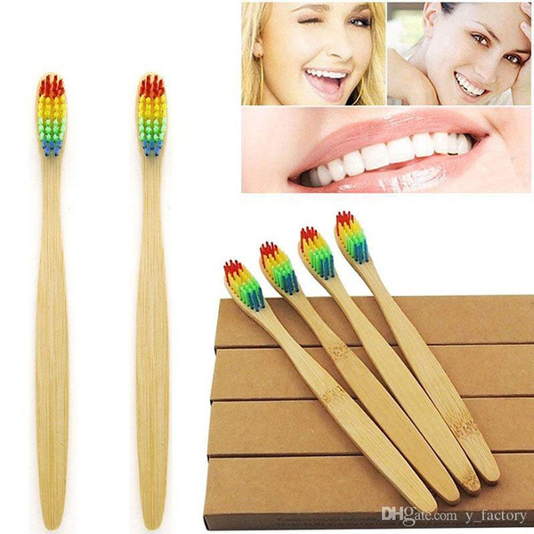 Colorful Head Natural Bamboo Toothbrush Wholesale Environment Wooden Rainbow Bamboo Toothbrush Oral Care Soft Bristle with Individual box