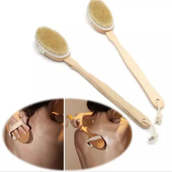 High Quality Natural Long Wooden Bristle Body Brush Massager Bath Shower Back Spa Scrubber Free Shipping a383-a389