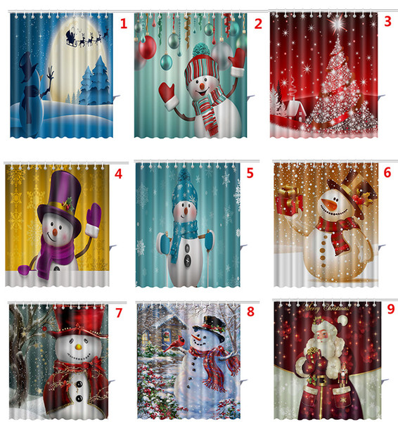 Christmas Shower Curtains 3D Printed Bathroom Curtain Waterproof Shower Curtain Snowman Bathroom Shower Curtain 9 Styles YFA155