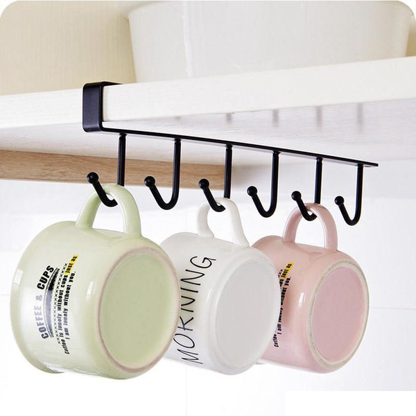 Kitchen shelf Cupboard Organizer Shelf Storage Rack Organizer 6 Hooks Kitchen Cup Holder Traceless Nail Single Row Free Shipping