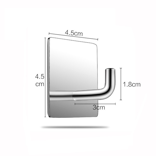 4PCS Adhesive Hooks Stainless Steel Clothes Hat Hook Square Mirror Kitchen Bathroom Creative Wall Hook Earphone Holder