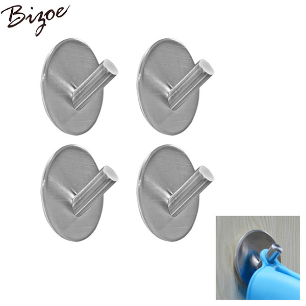 4PCS Adhesive Hooks Wall Door Back Stainless Steel Hooks Clothes Hanger Bathroom Kitchen Waterproof Towel Hook