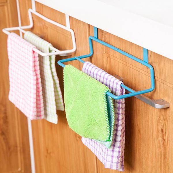 Iron kitchen cabinet door towel hook multi-purpose kitchen cabinet door double pole seamless dishclout hand towel rack Towel Racks