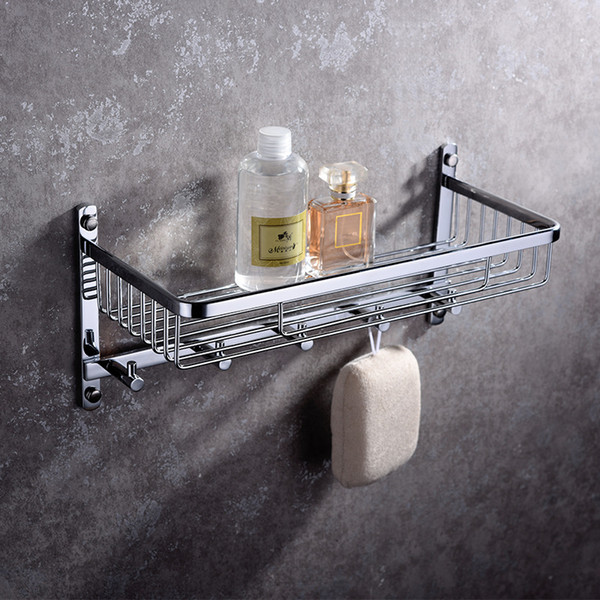 Modern Style Wall Mounted Brass Chrome Surface Towel Bars Towel Hanger Bathroom Towel Rack with Hooks 37cm Bath Shelves