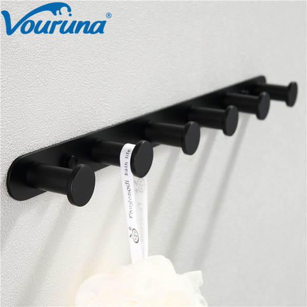 VOURUNA Bathroom Towel robe Hook With 6 Hooks Wall Mount Matte Black