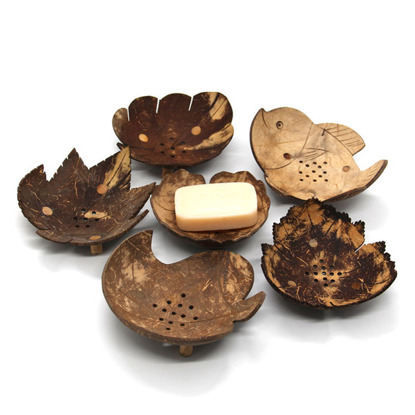 Creative Soap Dishes From Thailand Retro Wooden Bathroom Soap Coconut Shape Soap Dishes Holder Home Accessories Free DHL 1147