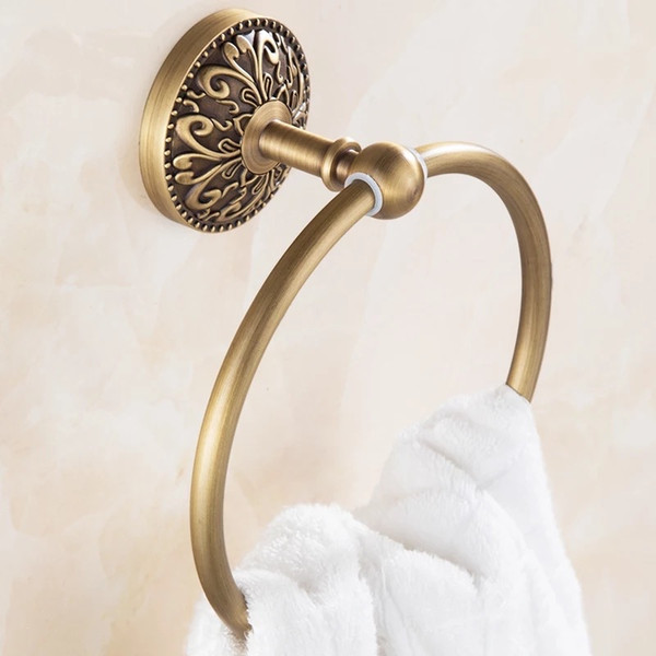 2018 carved bathroom towel rings antique gold copper finished facial towel /hand towel racks wall mounted bronze bathroom hardware