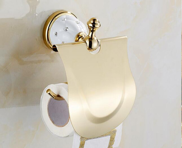 Gold Toilet Paper Holder with diamond Roll Holder Tissue Holder Solid Brass Bathroom Accessories Products Paper Hanger