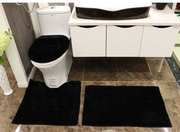 brand new 4Pcs/set Winter Washable Toilet Set Bath Mat black white Toilet Seat Cover & Rug Bathroom Toilet Seat Cushion Set