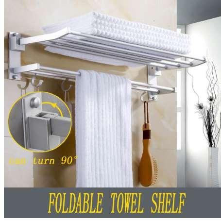 Xueqin 56x7.2x3.5cm Bathroom Towel Racks Double Towel Rack Wall Mounted Space Aluminum Towel Shelf With Hooks Bath Rails Bars