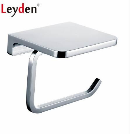 Leyden Stainless Steel Polished Chrome Wall Mount Toilet Paper Holder with Mobile Phone Shelf Toilet Roll Bathroom Paper Holder