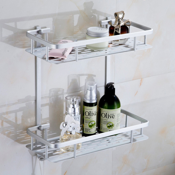 Dual tier bathroom shelf aluminum wall mounted rectangle ventilating panel shampoo body lotion rack bathroom accessories