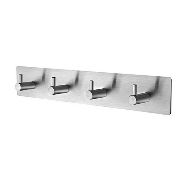 Drill-Free Stainless Steel Wall Mounted Bathroom Kitchen Hooks with Super Strong 3M Adhesive Foam Pad on the Back 4 hooks