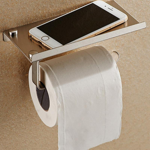 Hot Bathroom Toilet Roll Paper Holder Wall Mount Stainless Steel Bathroom WC Paper Phone Holder with Storage Shelf Rack