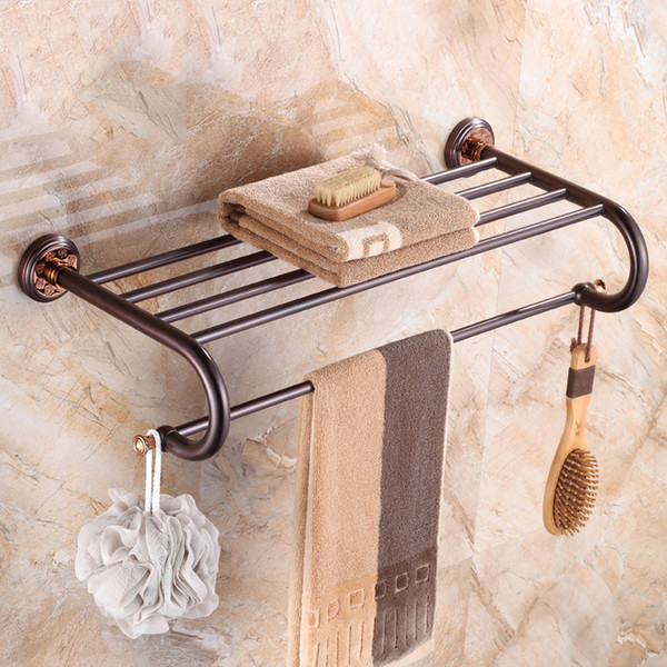 Luxury Oil Rubbed Bronze Bathroom Towel Shelf Towel Rack Holder Exquisite Carved Base