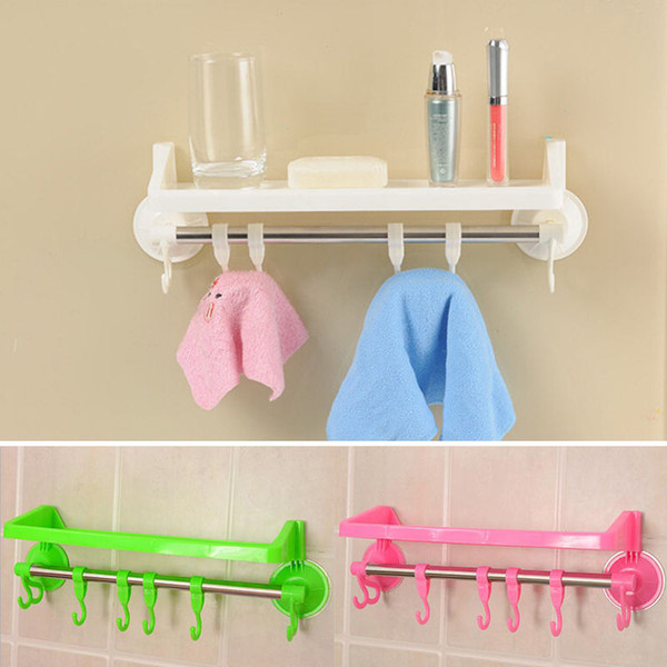 Adjustable 6 Hooks Double Suction Cup Towel Hanger Rack Hanging Shelves Holders Lock Type Sucker Bathroom Hook Organizer