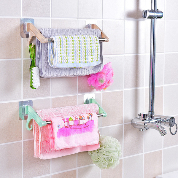 Fashion creative drawing pattern seamless double towel bar strong straight glue seamless double towel rack towel storage rack