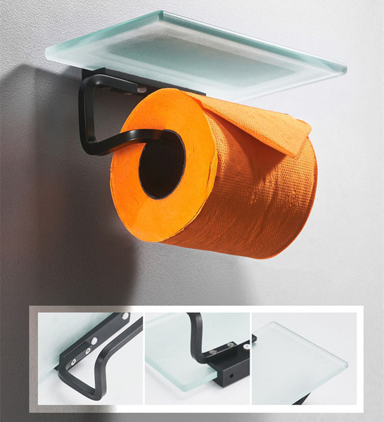 Bathroom Toilet Paper Roll Holder W/Glass Rack Toilet Tissue Holder Wall Mount