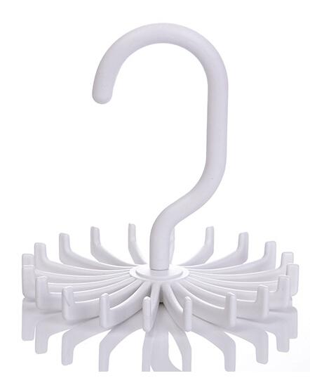 Wholesale-2015 New High Quality White Rack Rotating Hook Tie Holder Holds 20 Ties/Belts/Scarves Hanger Free Shipping