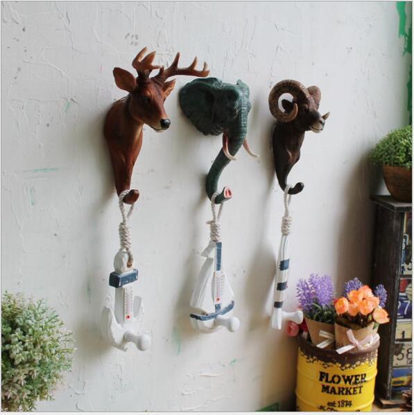 creative animal head Robe Hooks personality wall three-dimensional animal decorative hooks resin handicrafts on the wall hanger hooks