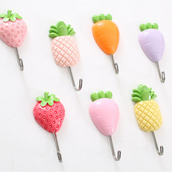 Resin Sticky Door Hanger 7 Designs Wardrobe Clothes Hooks Kitchen Wall Hooks Home Fruit Hanging Holder For Keys 20 Pieces DHL.