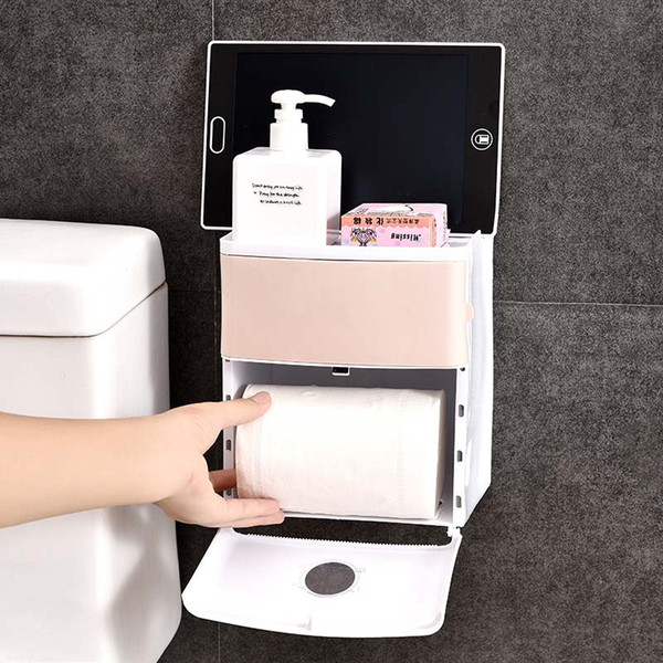 Double Layer Bathroom Waterproof Tissue Box Plastic Bath Toilet Paper Holder Wall Mounted Paper Storage Box No Trace Bathroom Shelf