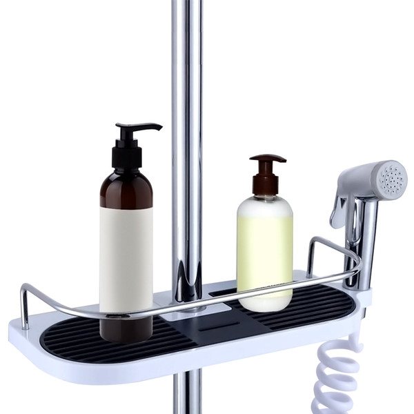 Bathroom Shampoo Lotion Tray Holder Shower Storage Bath Caddy Rack Pole Shelf Adjustable Shower Storage Organizer Supplies